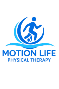 Motion Life Physical Therapy logo with blue running figure and wave