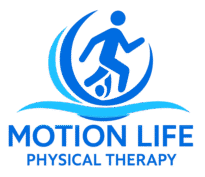 Motion Life Physical Therapy logo with blue running figure and wave